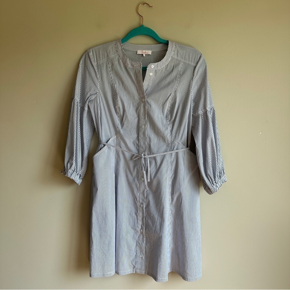 Parker Pinstripe Long Sleeve Button Down Toe Waist Dress Small